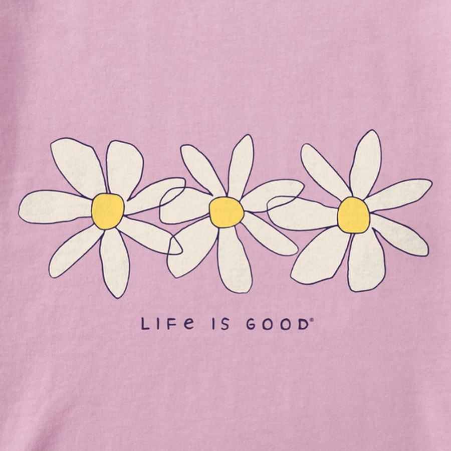 Women Life is Good Graphic Tees | Women'S Quirky 3 Daisies Short Sleeve Vee Violet Purple