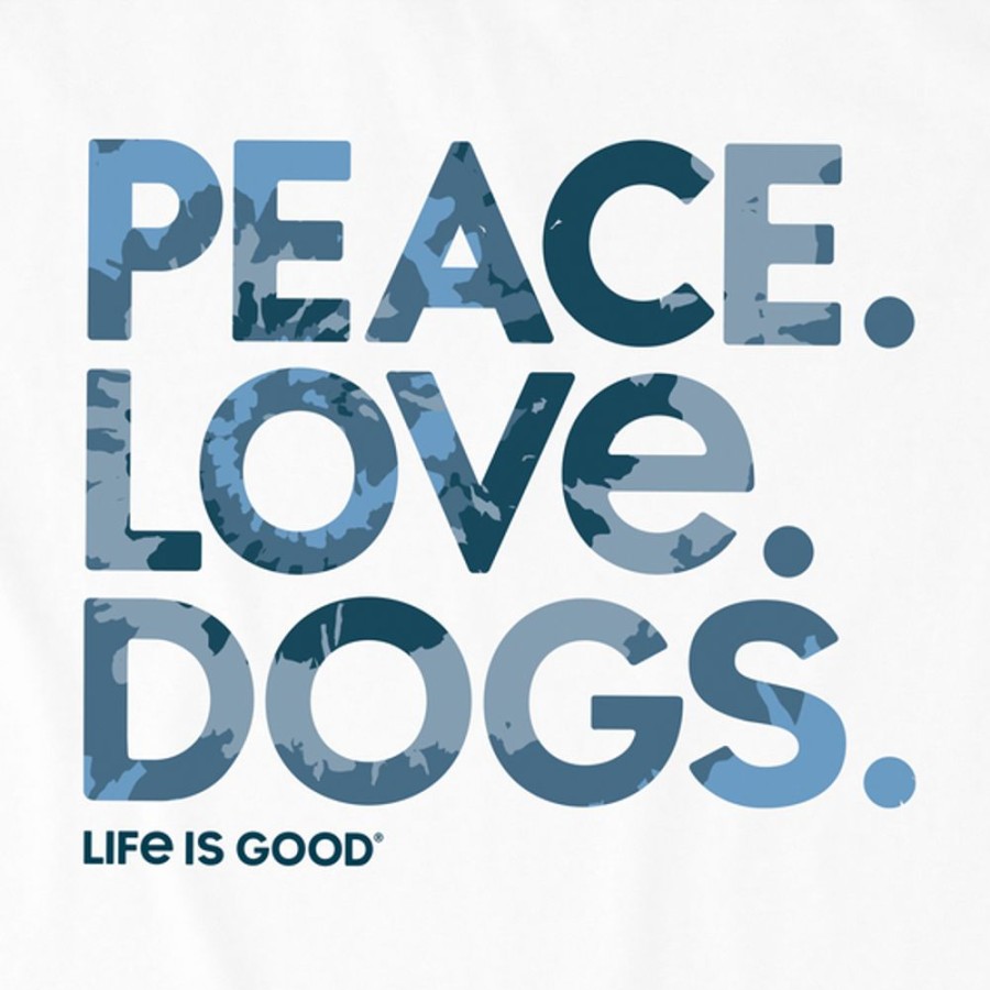 Men Life is Good Graphic Tees | Men'S Tie Dye Peace Love Dogs Long Sleeve Crusher Tee Cloud White