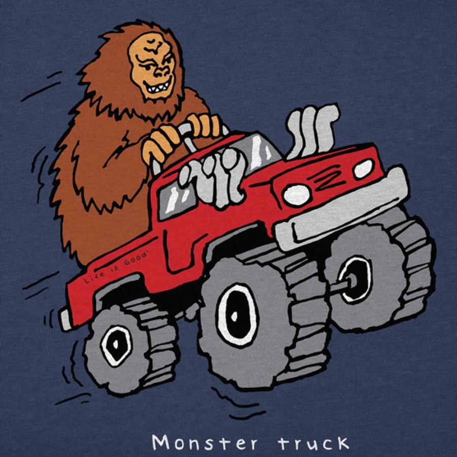 Kids Life is Good | Toddler Monster Truck Crusher Tee Darkest Blue