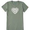 Women Life is Good Graphic Tees | Women'S Woodcut Heart Crusher Tee Moss Green