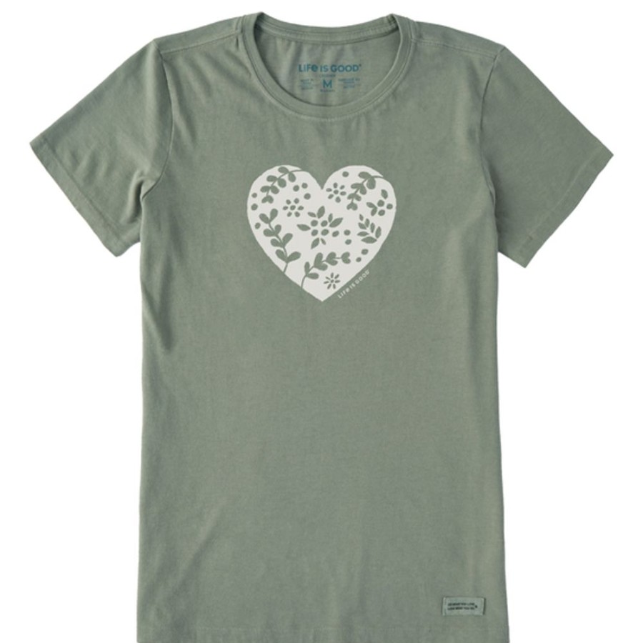 Women Life is Good Graphic Tees | Women'S Woodcut Heart Crusher Tee Moss Green