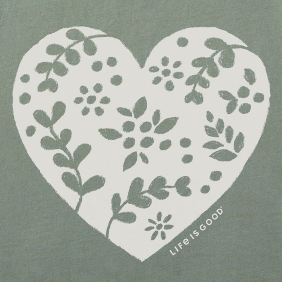 Women Life is Good Graphic Tees | Women'S Woodcut Heart Crusher Tee Moss Green