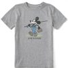 Kids Life is Good Graphic Tees | Kids Clean Steamboat Willie Fishing Crusher Tee Heather Gray