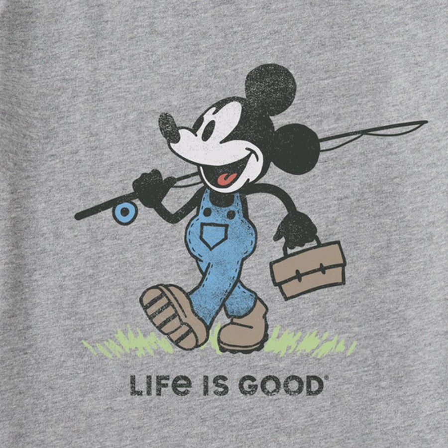 Kids Life is Good Graphic Tees | Kids Clean Steamboat Willie Fishing Crusher Tee Heather Gray