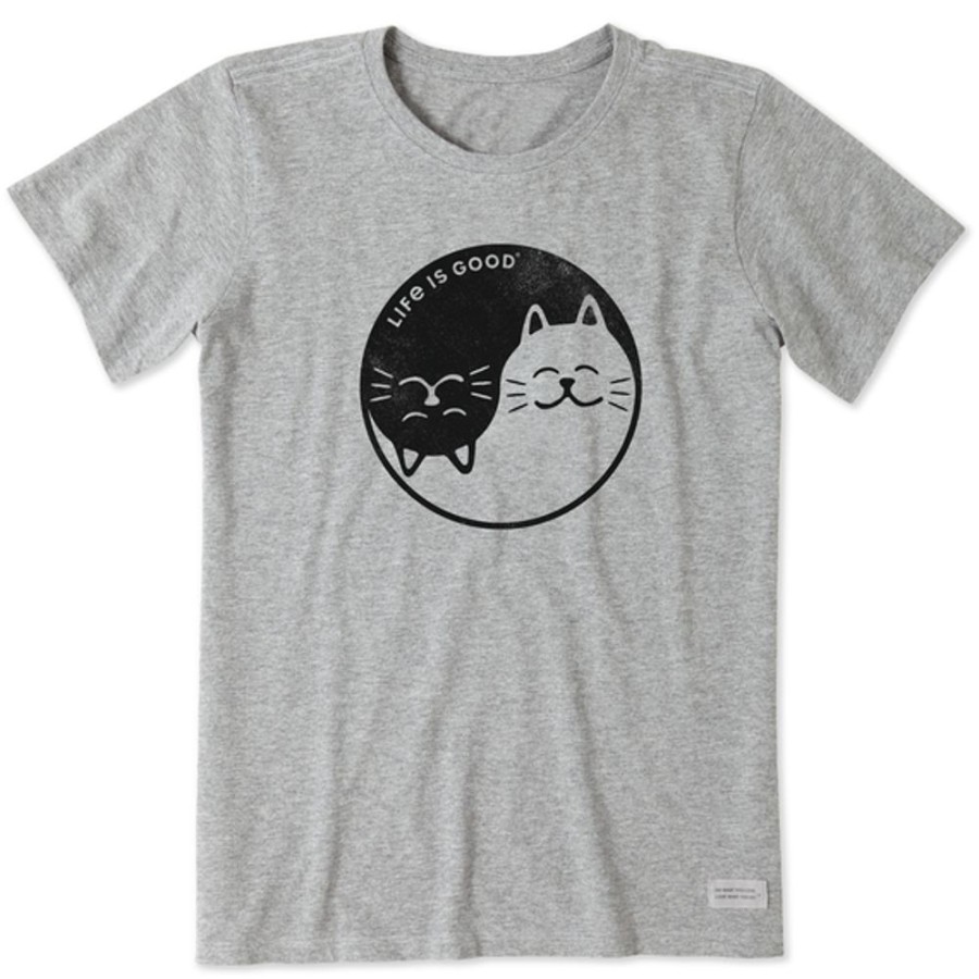 Women Life is Good Graphic Tees | Women'S Cat Yin And Yang Crusher Tee Heather Gray