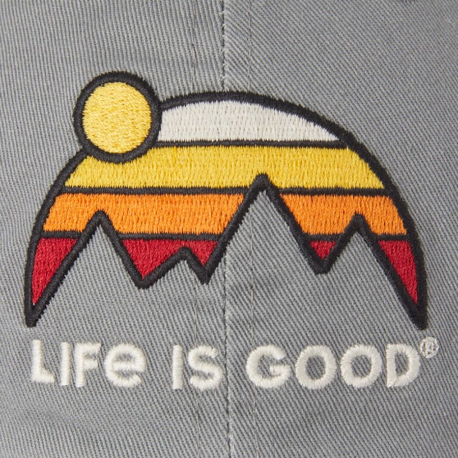 Men Life is Good Hats | Retro Mountains Soft Mesh Back Cap Slate Gray