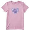 Women Life is Good Graphic Tees | Women'S Dog Paw Heart Crusher Tee Violet Purple