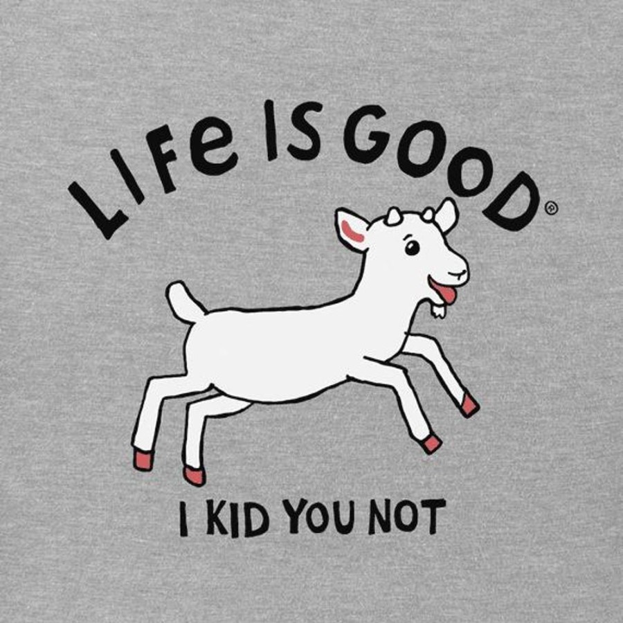 Kids Life is Good Graphic Tees | Kids Jumping Baby Goat Crusher Tee Heather Gray