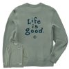 Men Life is Good Sweatshirts & Hoodies | Men'S Lig Vintage Wordmark Stacked Simply True Fleece Crew Moss Green