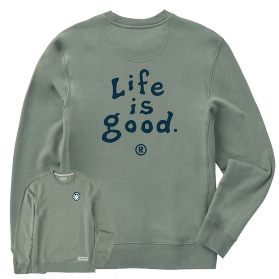 Men Life is Good Sweatshirts & Hoodies | Men'S Lig Vintage Wordmark Stacked Simply True Fleece Crew Moss Green