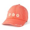 Women Life is Good Hats | Three Painted Daisies Sunwashed Chill Cap Mango Orange