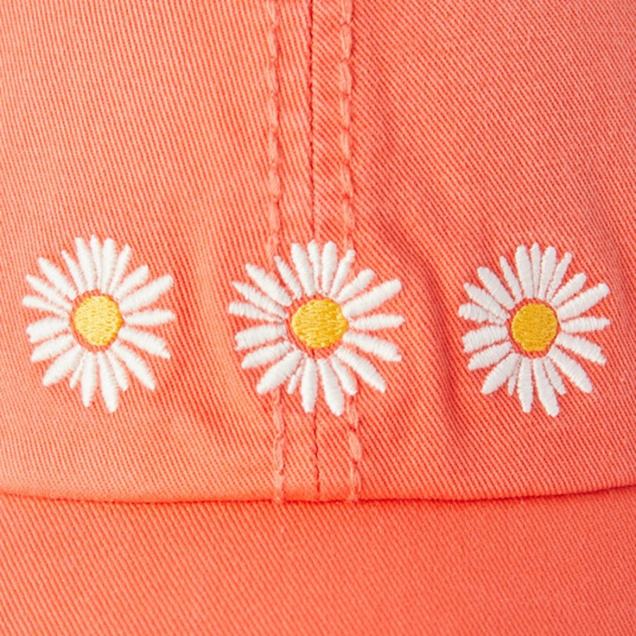 Women Life is Good Hats | Three Painted Daisies Sunwashed Chill Cap Mango Orange