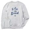 Men Life is Good Sweatshirts & Hoodies | Men'S Lig Vintage Wordmark Stacked Simply True Fleece Crew Light Heather Gray