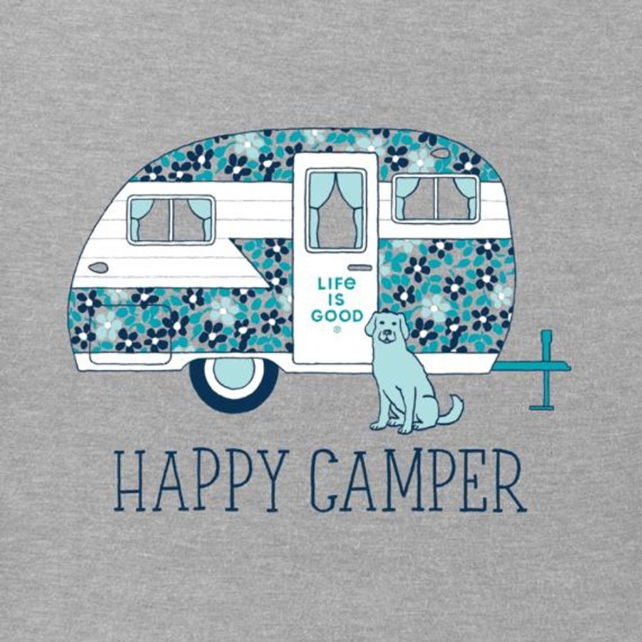 Women Life is Good Graphic Tees | Women'S Ditsy Happy Camper Crusher Vee Heather Gray