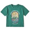 Women Life is Good Boxy Tees | Women'S Here Comes The Sun Retro Boxy Crusher Tee Spruce Green