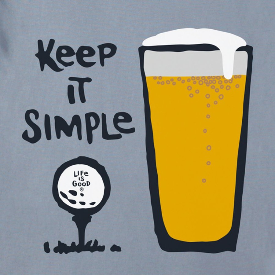 Men Life is Good Graphic Tees | Men'S Keep It Simple Golf & Beer Long Sleeve Crusher Tee Stone Blue