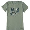 Women Life is Good Graphic Tees | Women'S Hiking Through The Woods Frenchy Crusher Tee Moss Green