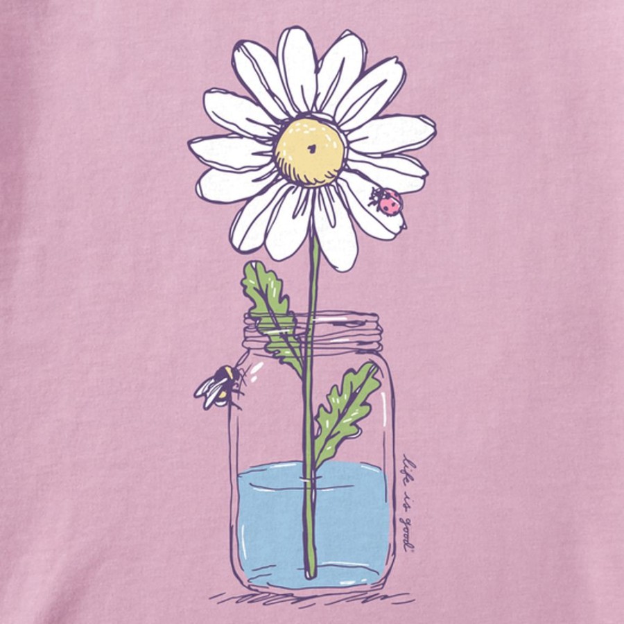 Women Life is Good Graphic Tees | Women'S Realaxed Daisy Jar Short Sleeve Tee Violet Purple