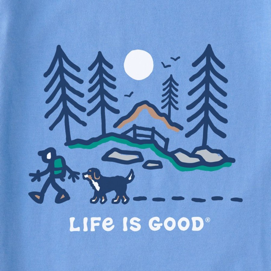 Kids Life is Good Graphic Tees | Kids Bernese Hiking Through The Woods Long Sleeve Crusher Tee Cornflower Blue