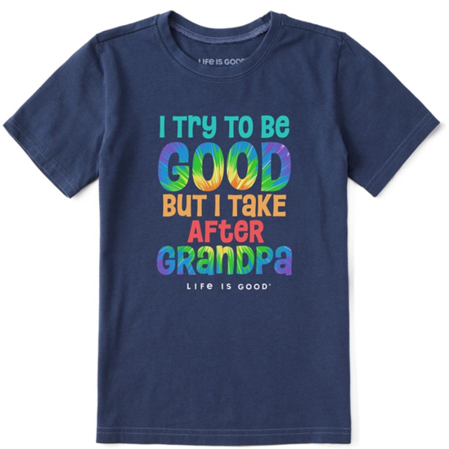 Kids Life is Good Graphic Tees | Kids Tie Dye Good Grandpa Crusher Tee Darkest Blue