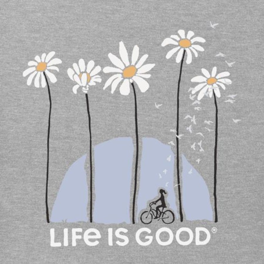 Women Life is Good Graphic Tees | Women'S Towering Daisies Bike Crusher Vee Heather Gray