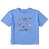 Women Life is Good Boxy Tees | Women'S Realaxed Butterflies And Wildflowers Boxy Crusher Tee Cornflower Blue