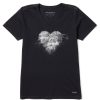 Women Life is Good Graphic Tees | Women'S Heart Clouds Short Sleeve Vee Jet Black