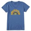 Women Life is Good Graphic Tees | Women'S Sunflower Dew Peace On Earth Short Sleeve Vee Vintage Blue