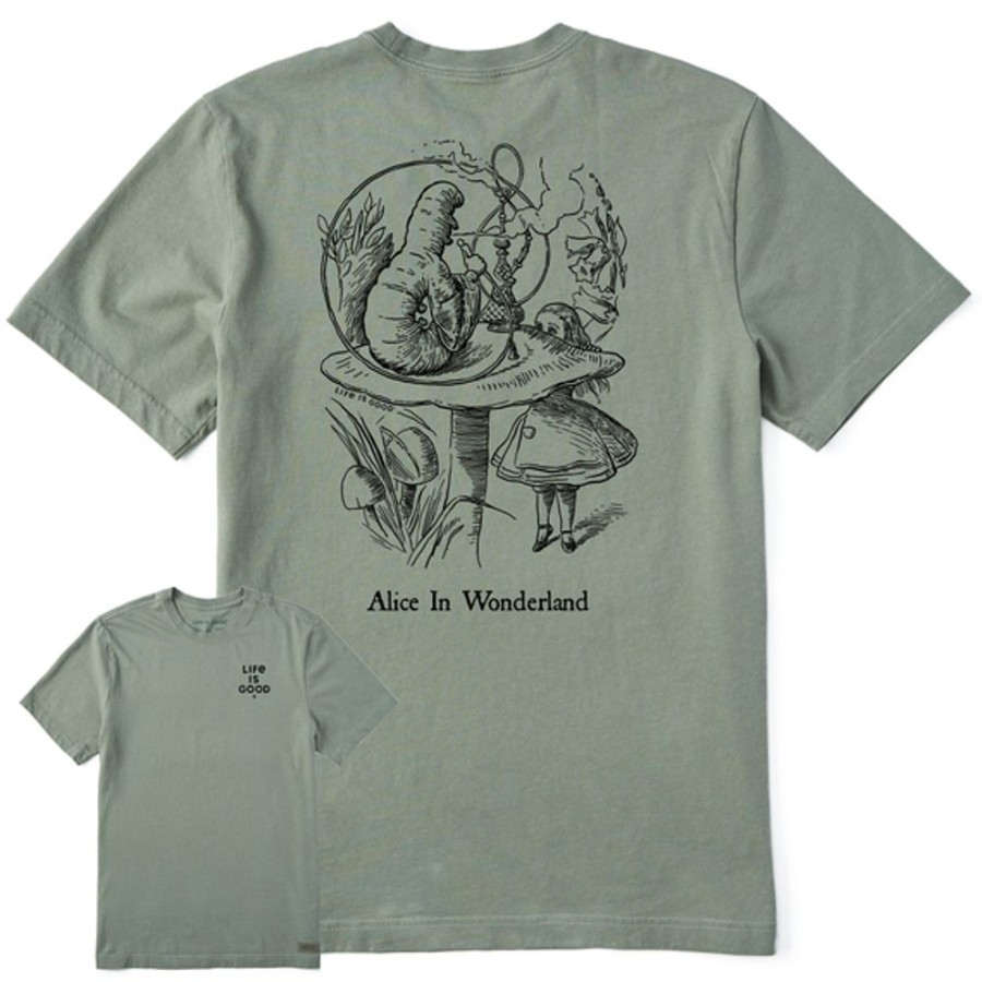 Men Life is Good Graphic Tees | Men'S Alice In Wonderland Mushroom Short Sleeve Tee Moss Green