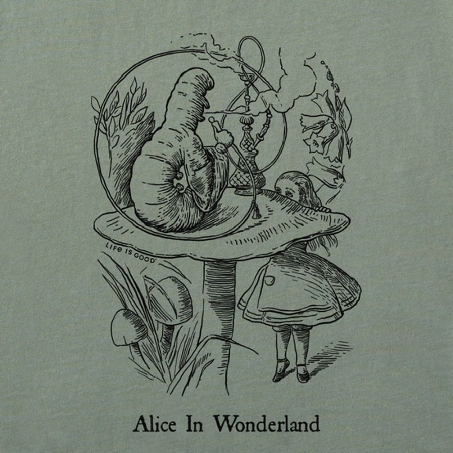 Men Life is Good Graphic Tees | Men'S Alice In Wonderland Mushroom Short Sleeve Tee Moss Green