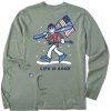 Men Life is Good Graphic Tees | Men'S Jake Ski Usa Long Sleeve Crusher Tee Moss Green