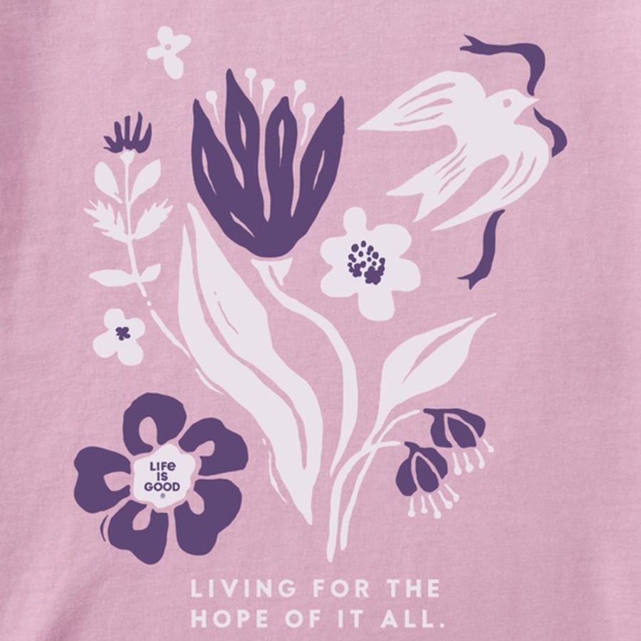 Women Life is Good Boxy Tees | Women'S Woodcut Flowers For The Hope Of It All Boxy Crusher Tee Violet Purple