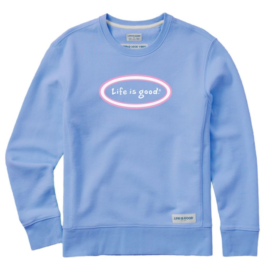 Women Life is Good Sweatshirts & Hoodies | Women'S Lig Vintage Oval Simply True Fleece Crew Cornflower Blue