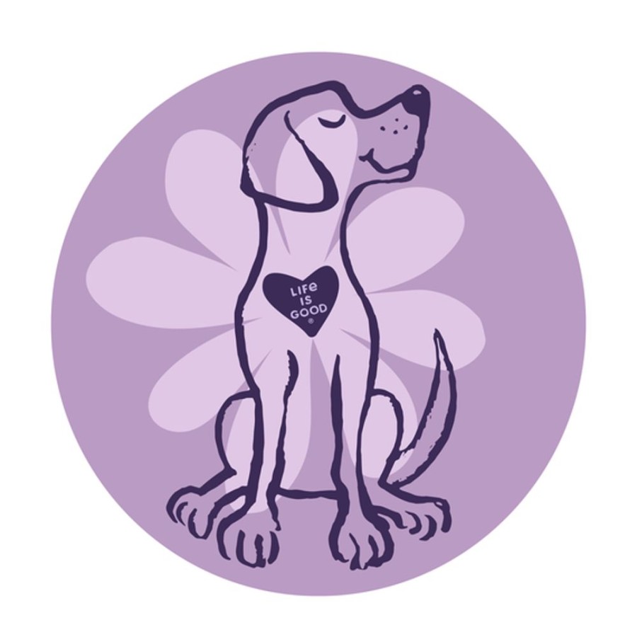 Home Life is Good Stickers & Magnets | Spring Daisy Dog 4" Circle Sticker Violet Purple