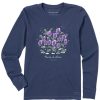 Women Life is Good Graphic Tees | Women'S Realaxed Peace Love Winter Pansy Garden Long Sleeve Crusher Tee Darkest Blue