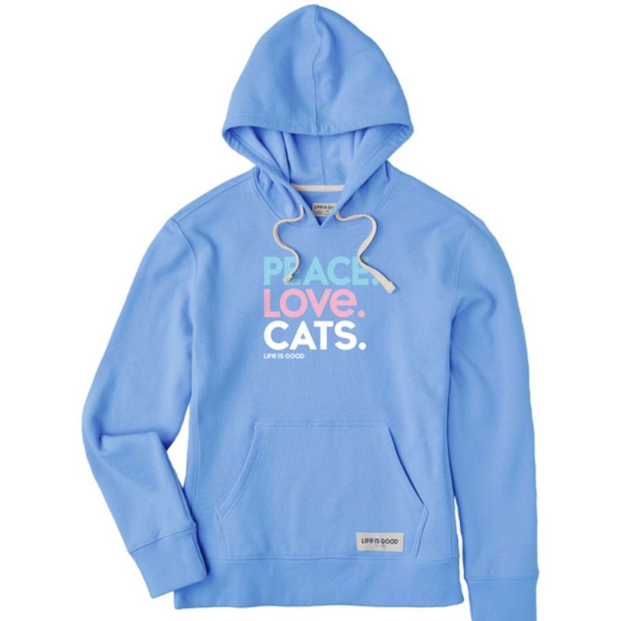 Women Life is Good Sweatshirts & Hoodies | Women'S Peace Love Cats Simply True Fleece Hoodie Cornflower Blue