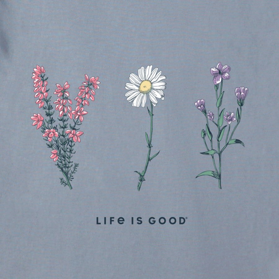 Women Life is Good Graphic Tees | Women'S Detailed Wildflowers Long Sleeve Crusher Tee Stone Blue