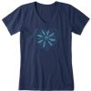 Women Life is Good Graphic Tees | Women'S Indigo Shibori Daisy Short Sleeve Vee Darkest Blue