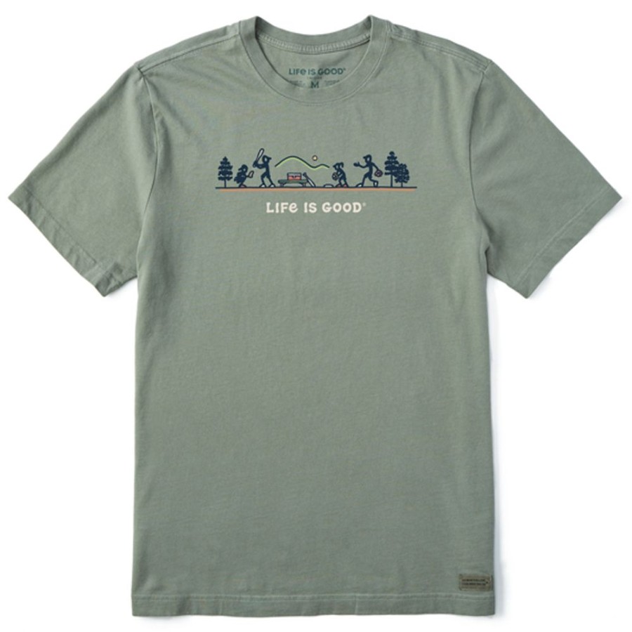 Men Life is Good Graphic Tees | Men'S Vintage Jake & Rocket Softball Vista Short Sleeve Tee Moss Green