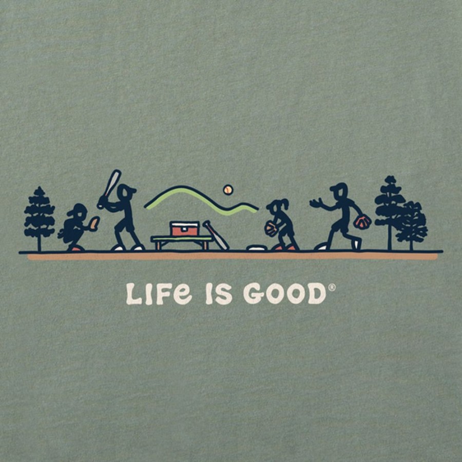 Men Life is Good Graphic Tees | Men'S Vintage Jake & Rocket Softball Vista Short Sleeve Tee Moss Green