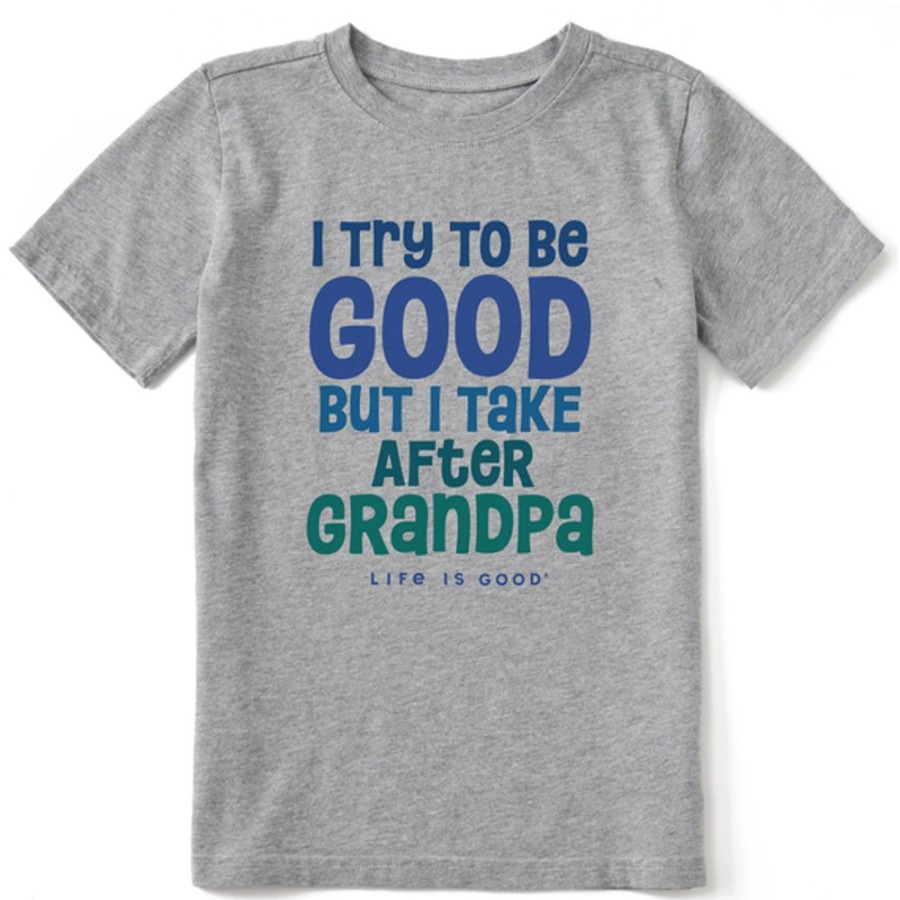 Kids Life is Good Graphic Tees | Kids Good Grandpa Crusher Tee Heather Gray