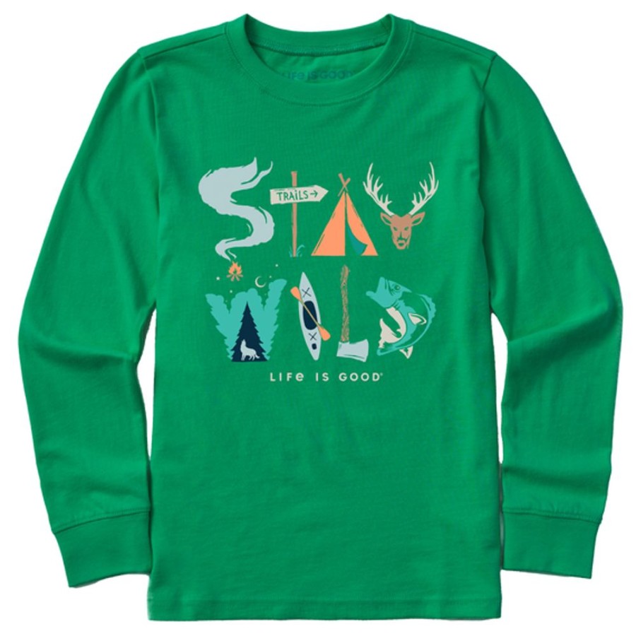 Kids Life is Good Graphic Tees | Kids Stay Wild Long Sleeve Crusher Tee Kelly Green