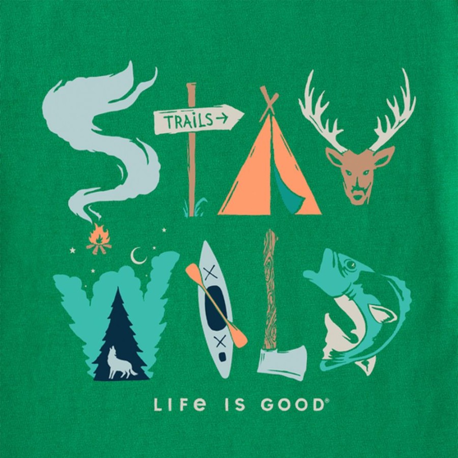 Kids Life is Good Graphic Tees | Kids Stay Wild Long Sleeve Crusher Tee Kelly Green