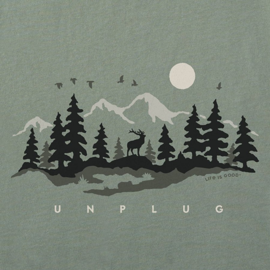 Men Life is Good Graphic Tees | Men'S Unplug In The Outdoors Long Sleeve Crusher Tee Moss Green