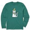 Kids Life is Good Graphic Tees | Kids Quirky Warmly Dressed Cat Long Sleeve Crusher Tee Spruce Green