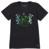 Women Life is Good Graphic Tees | Women'S Detailed Clovers And Wildflowers Short Sleeve Tee Jet Black