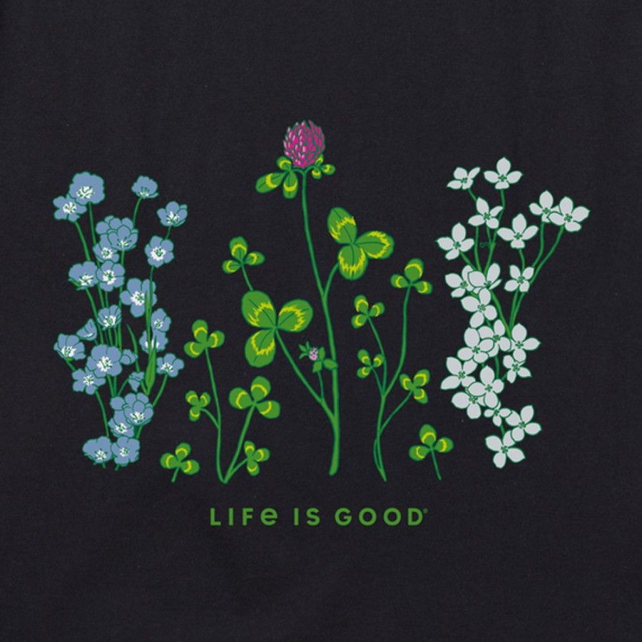 Women Life is Good Graphic Tees | Women'S Detailed Clovers And Wildflowers Short Sleeve Tee Jet Black