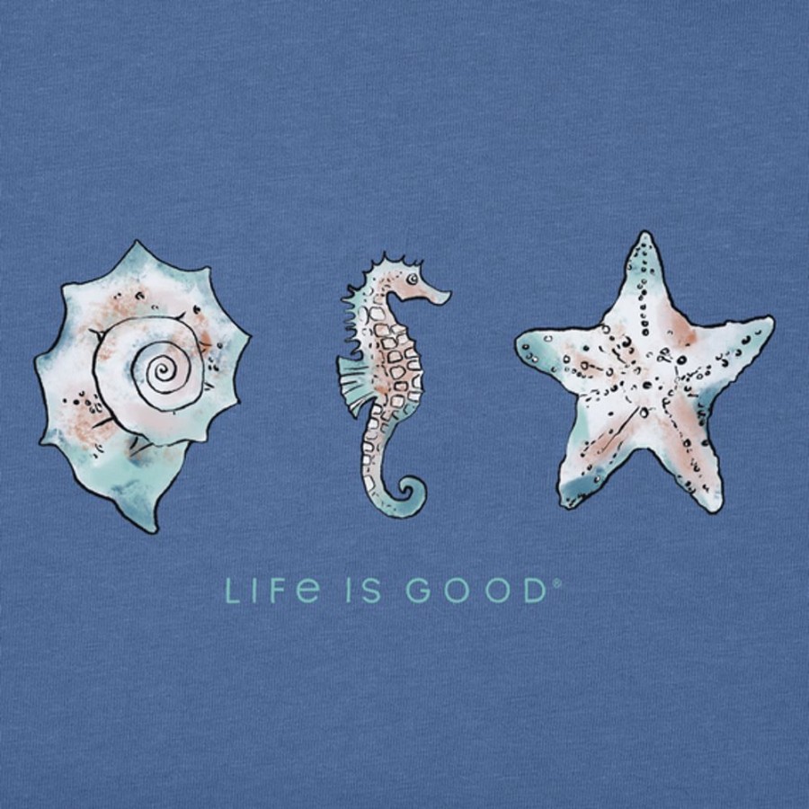 Women Life is Good Graphic Tees | Women'S Sea Life And Shells Short Sleeve Vee Vintage Blue