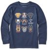 Kids Life is Good Graphic Tees | Kids Cute Dogs Long Sleeve Crusher Tee Darkest Blue