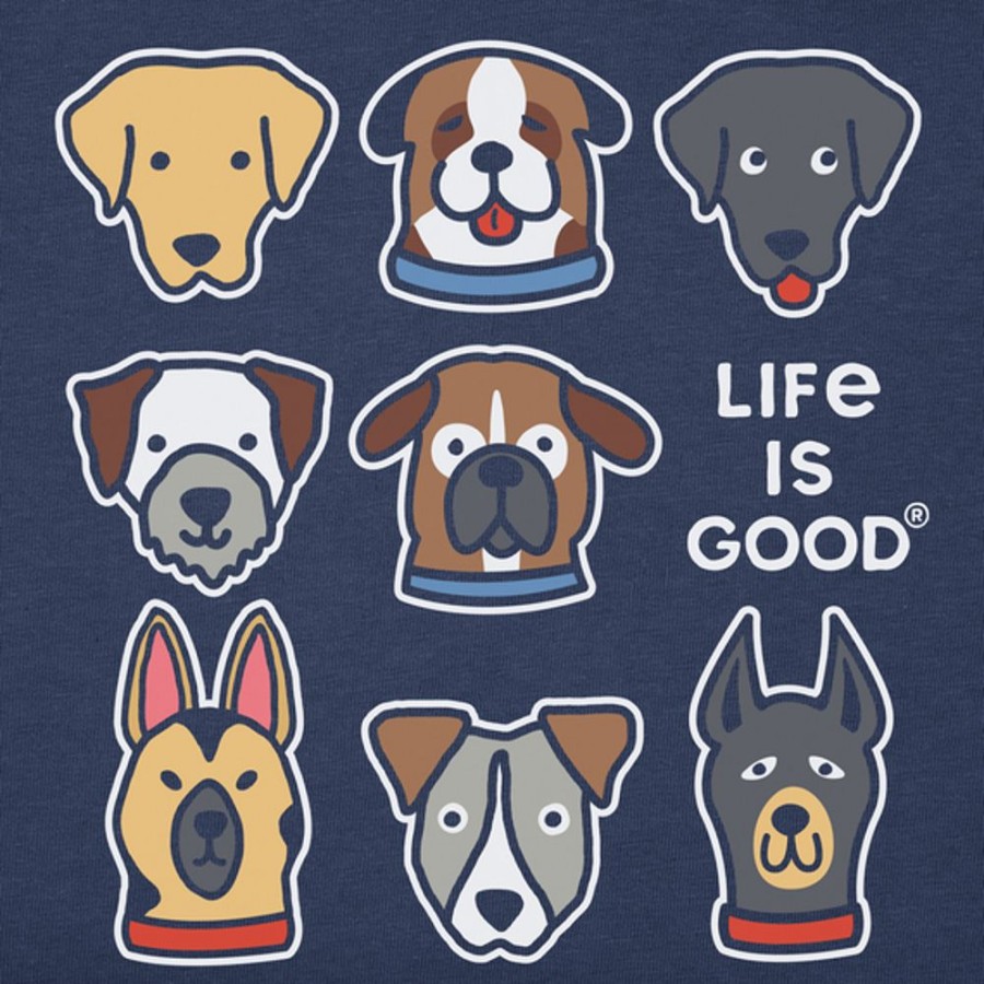 Kids Life is Good Graphic Tees | Kids Cute Dogs Long Sleeve Crusher Tee Darkest Blue